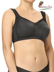 Бюстгальтер ортопедический черный с широкими мягкими бретелями, кружево внизу чашки