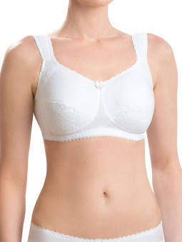 Бюстгальтер ортопедический белый с широкими мягкими бретелями, кружево внизу чашки