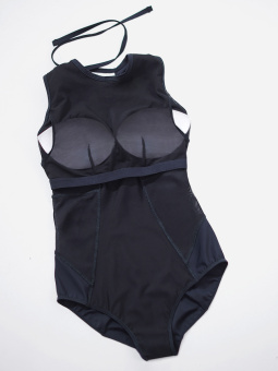 Купальник ортопедический слитный Мадонна веревкой сзади сине/черн, для небольшой груди